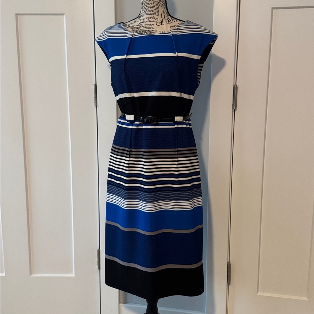 Elegant Blue Striped Midi Dress